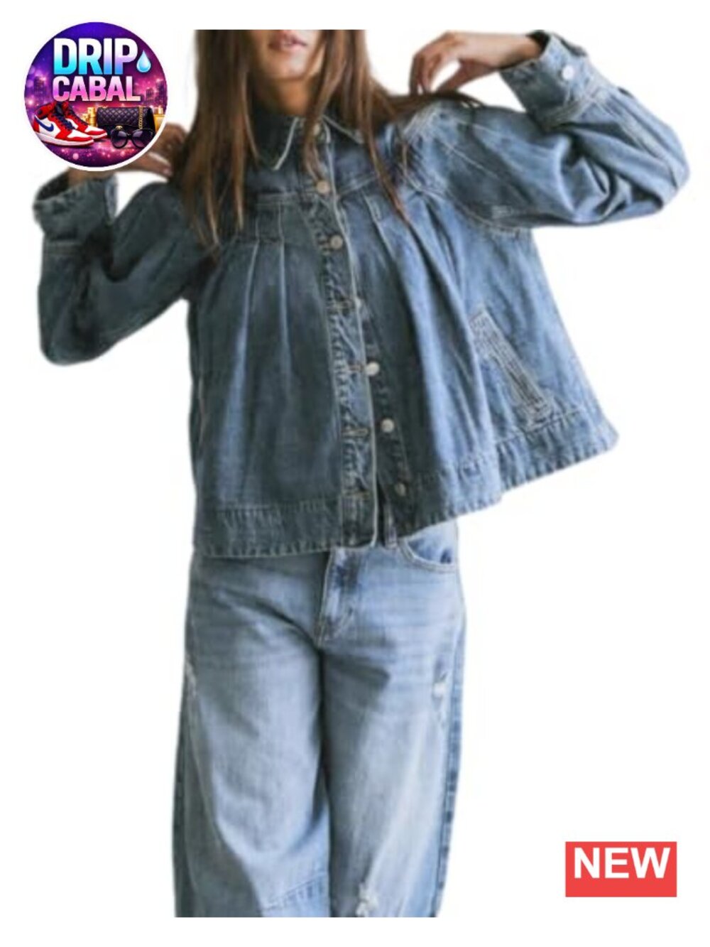 Women's Cropped Denim Jacket Long Sleeve Button Down Jean Jacket
